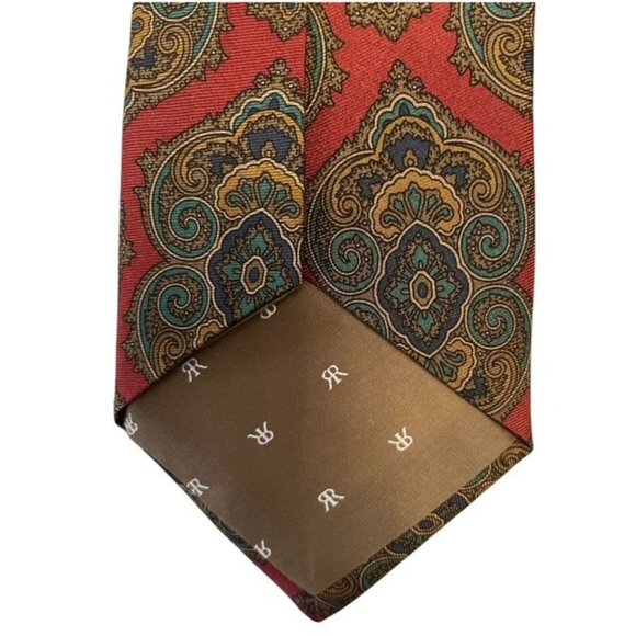VTG Rohde Royce Paisley Silk Tie – 100% Italian Silk – Burgundy Blue Gold – 54" - Picture 5 of 5